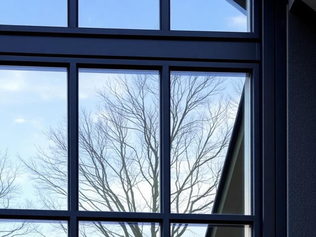 Tempered gable glazing in dark aluminium frames